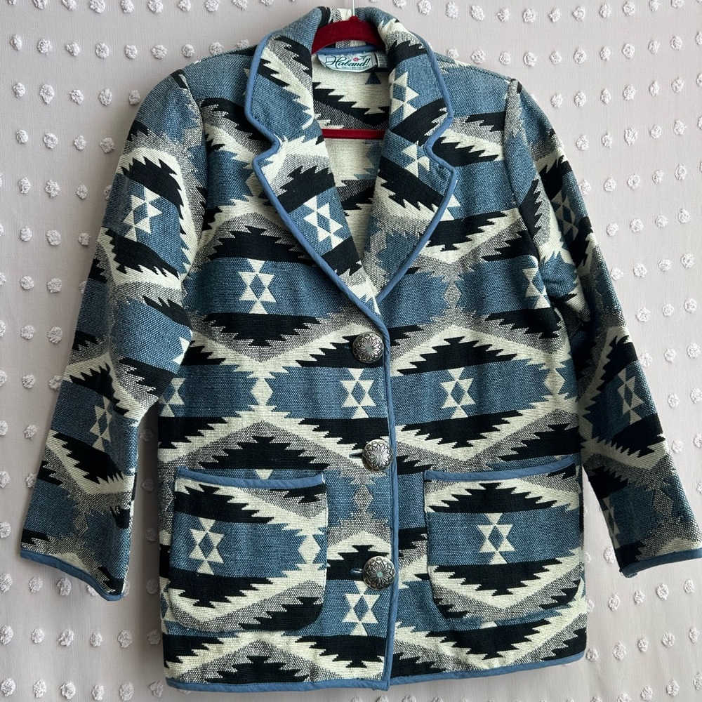 Haband‎ Vintage Southwest Aztec Print Cotton Heavy Weight Blazer Sz S Western